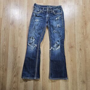 Silver‎ Suki Surplus Womens Jeans size 28X30 Boot Bootcut Flap Pocket Distressed